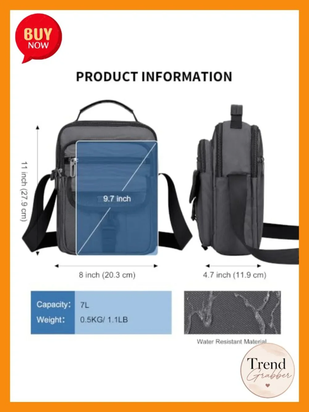 Men's Crossbody Sling Bag Water-Resistant Nylon Travel Messenger with